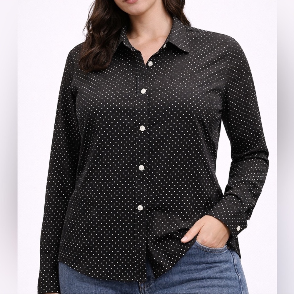 Lauren Ralph Lauren Black with White Dot Button-Up Shirt